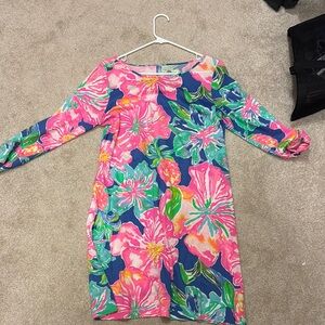 Pink and Blue Sheath Dress with 3/4 Sleeves for Casual Wear